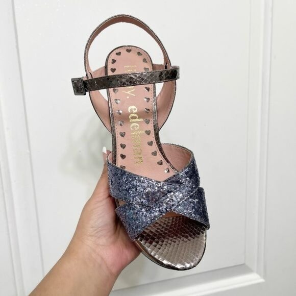 LIBBY EDELMAN Willow Wedge Glitter Platform Sandals in Pewter Size 6.5 - Picture 2 of 7